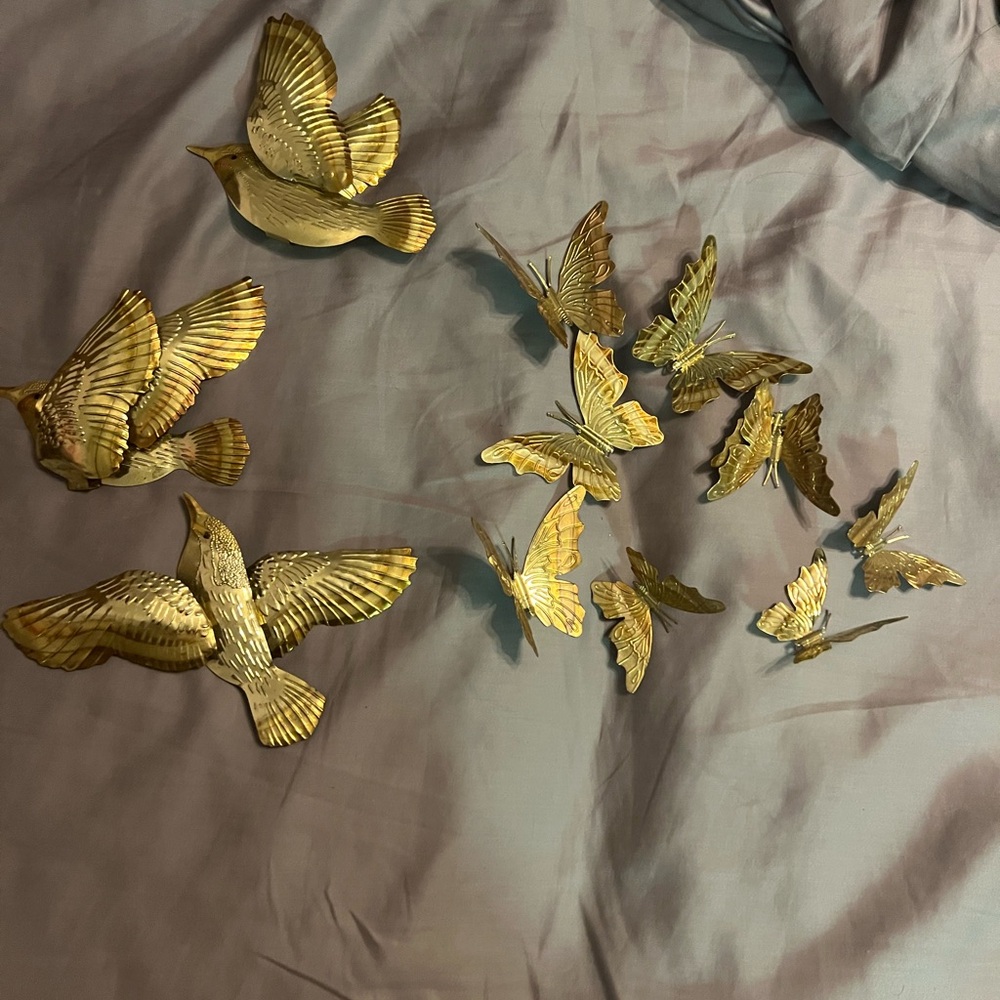 Gold Bird and Butterfly Wall Decor Set